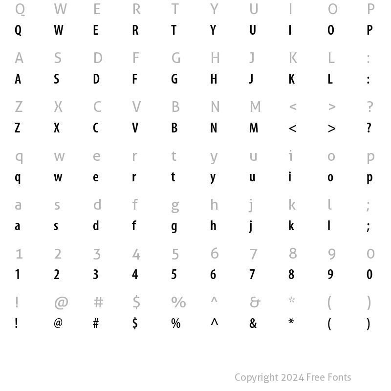 Character Map of Myriad Semibold Condensed