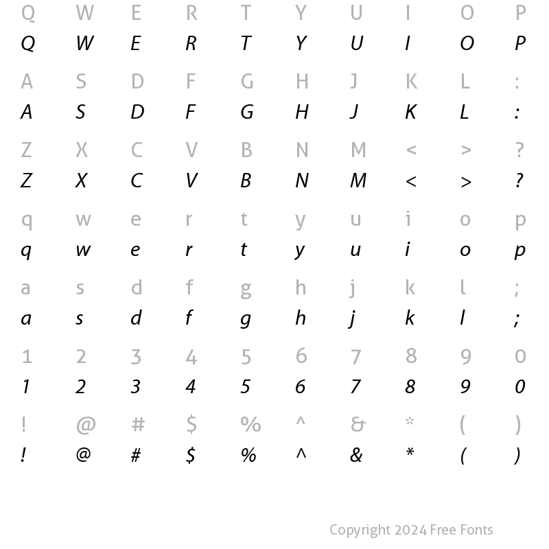 Character Map of Myriad Web Pro Italic