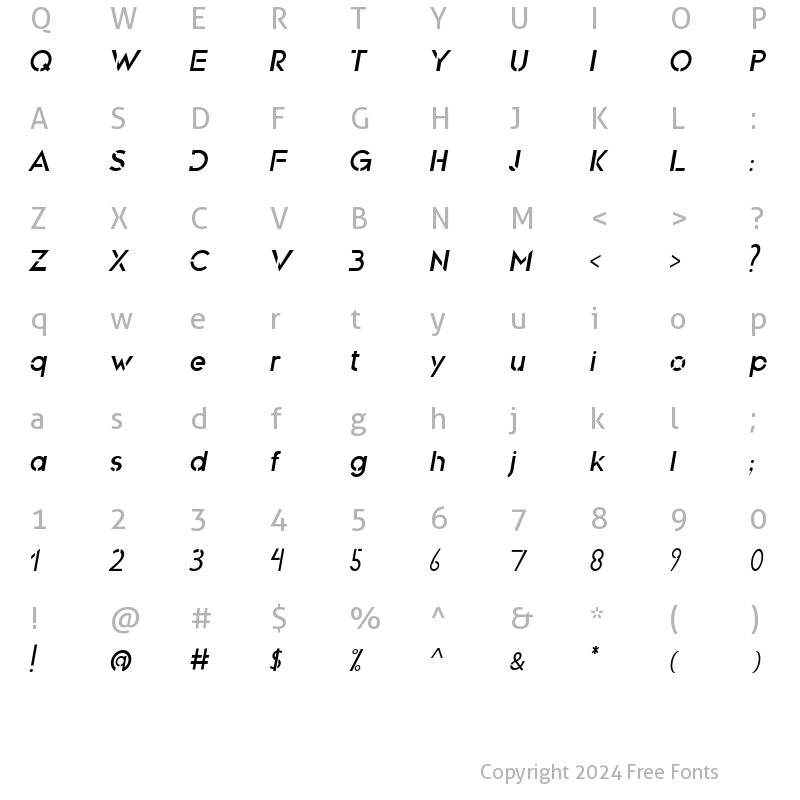 Character Map of Myron Hector Italic