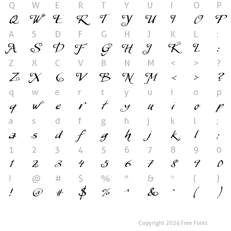 Character Map of MyScript Swashes Regular