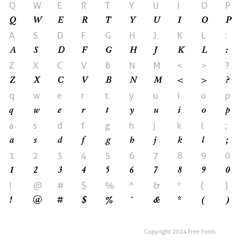 Character Map of Mysl Bold Italic