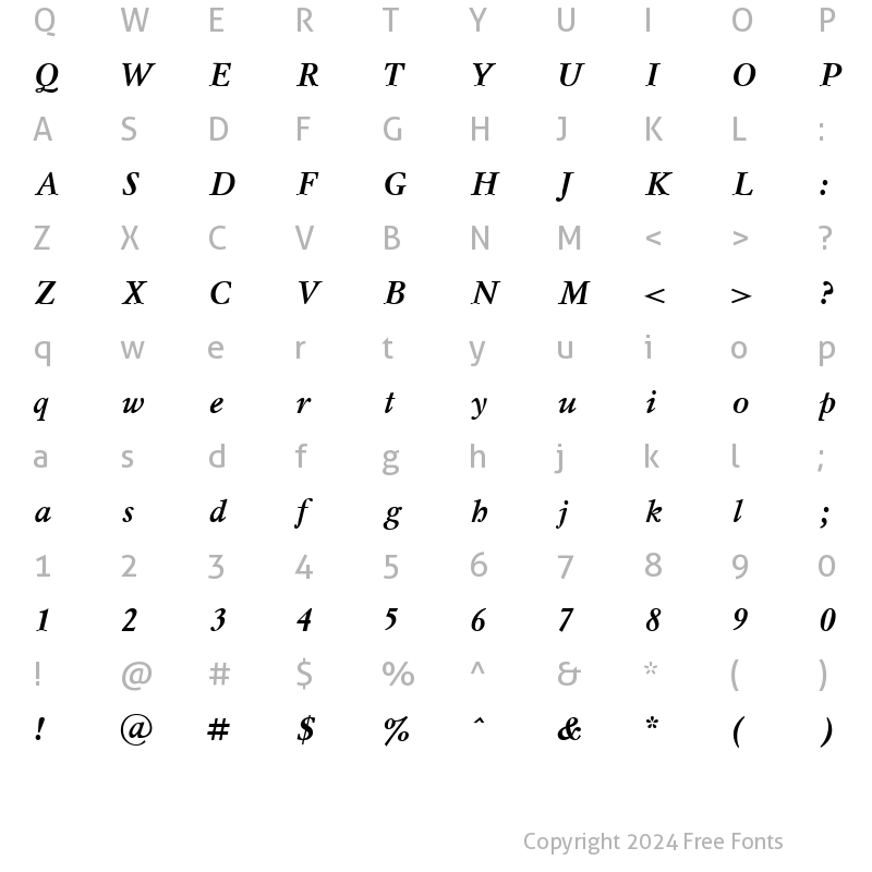 Character Map of MyslCTT BoldItalic