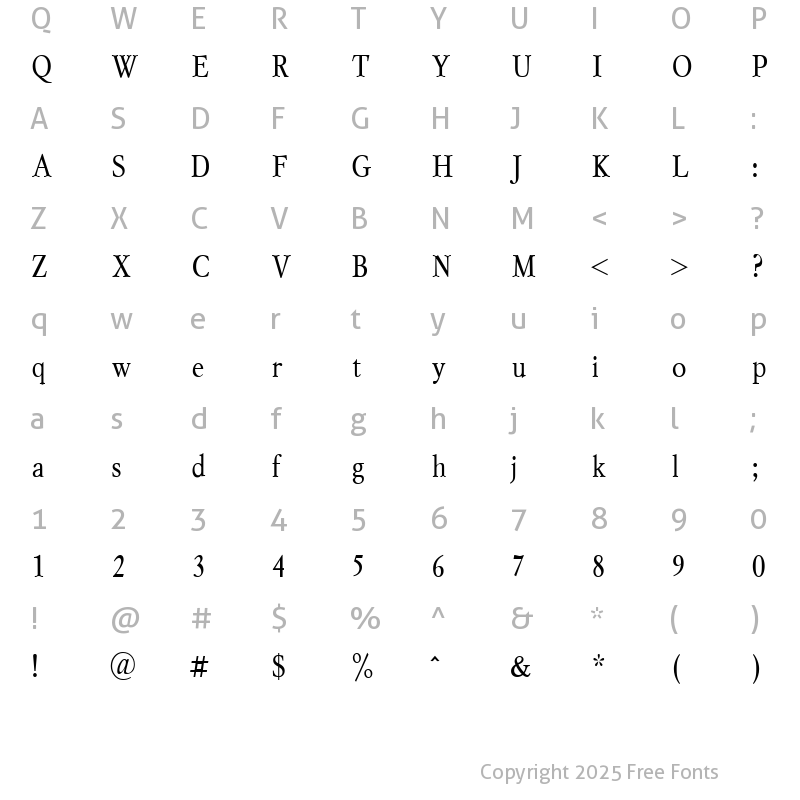 Character Map of MyslNarrowC Normal