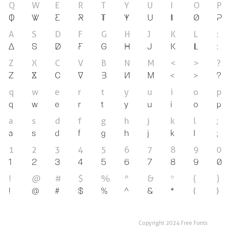 Character Map of Mysteria Light