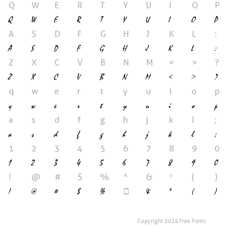 Character Map of Mystic Condensed Italic