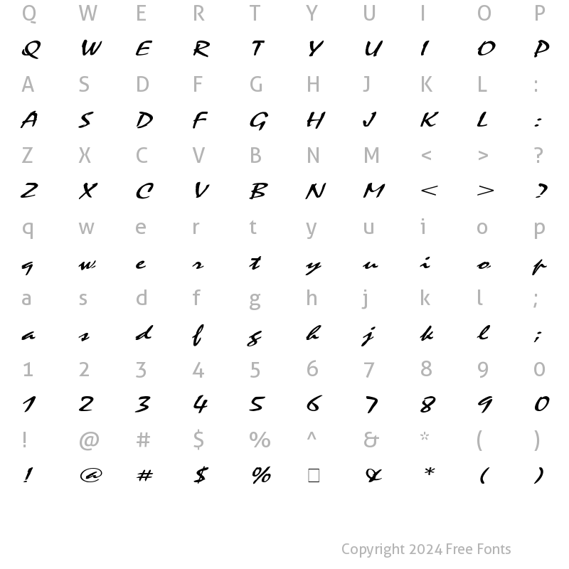 Character Map of Mystic Extended Italic