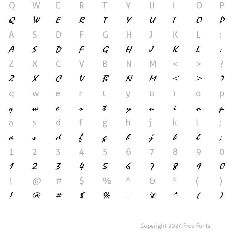 Character Map of Mystic Wide Italic