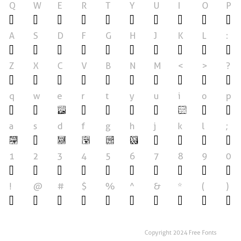 Character Map of Mythago Squares Regular