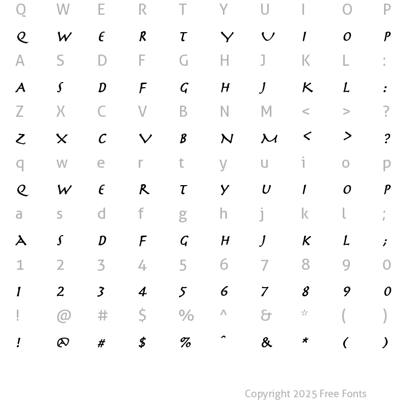 Character Map of Mythology BoldItalic