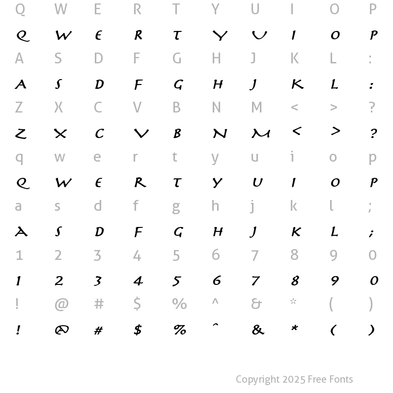 Character Map of Mythology Wide BoldItalic