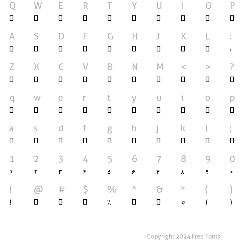 Character Map of N-Mashin Tahrir Italic