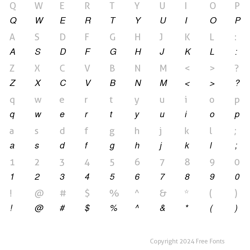 Character Map of Nachlieli CLM LightOblique