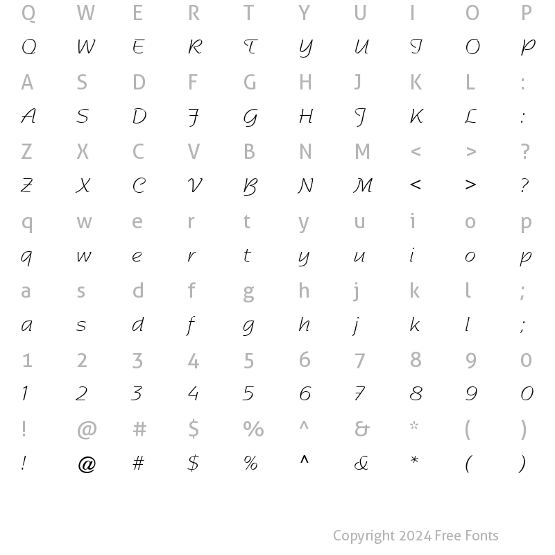 Character Map of Nadianne Book Regular