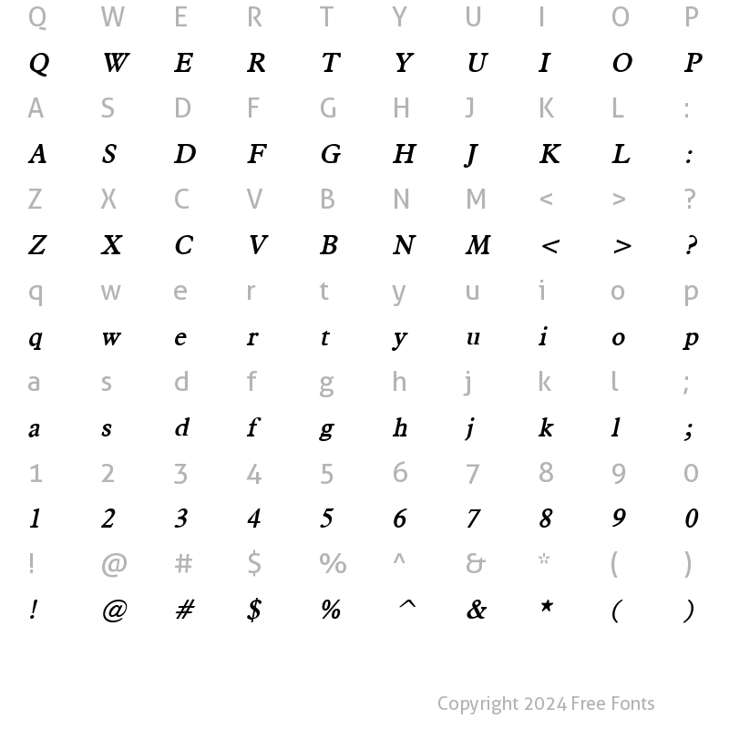 Character Map of Nadine-Condensed Bold Italic