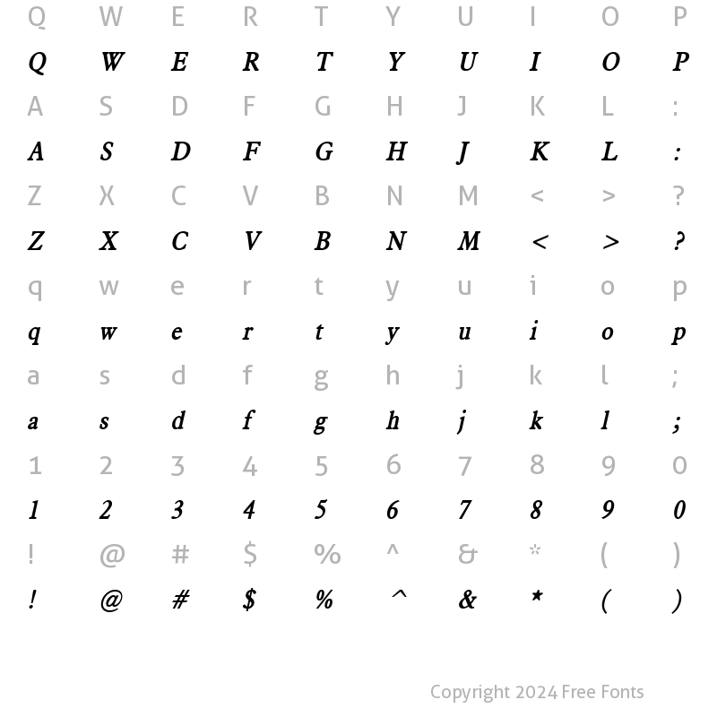 Character Map of Nadine Condensed BoldItalic