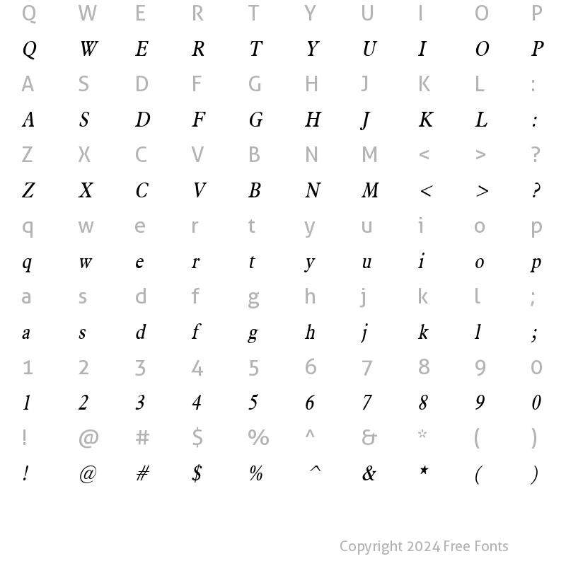 Character Map of Nadine Condensed Italic