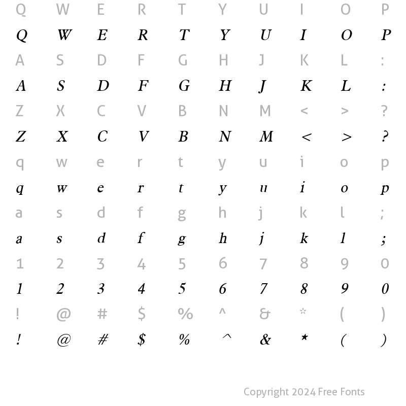 Character Map of Nadine-Condensed Italic