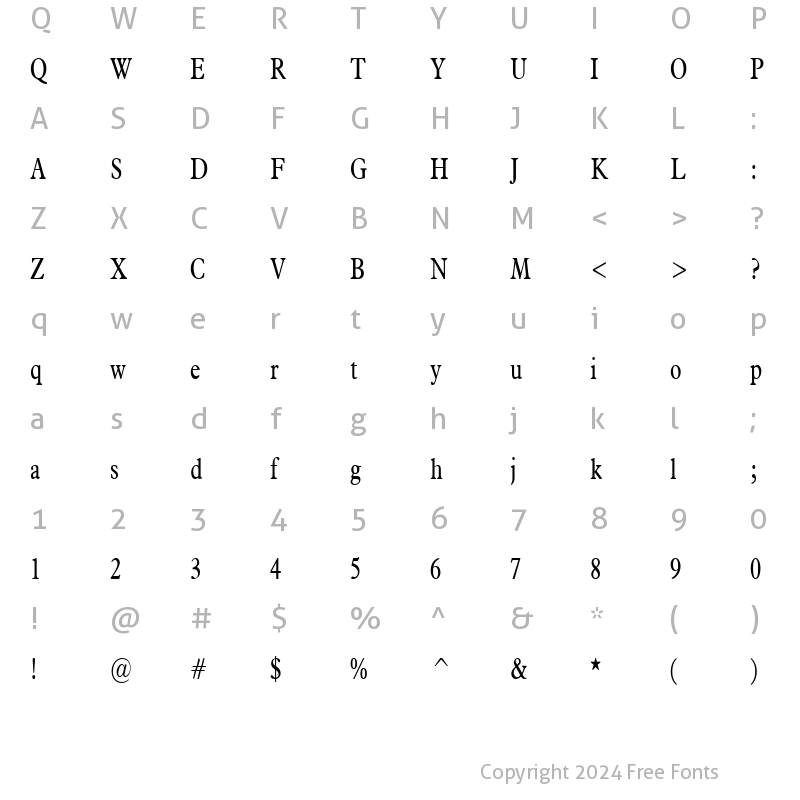 Character Map of Nadine Thin Normal