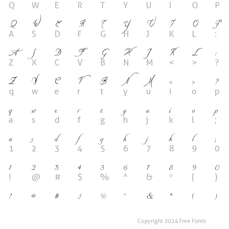 Character Map of NadineScriptNormal Regular