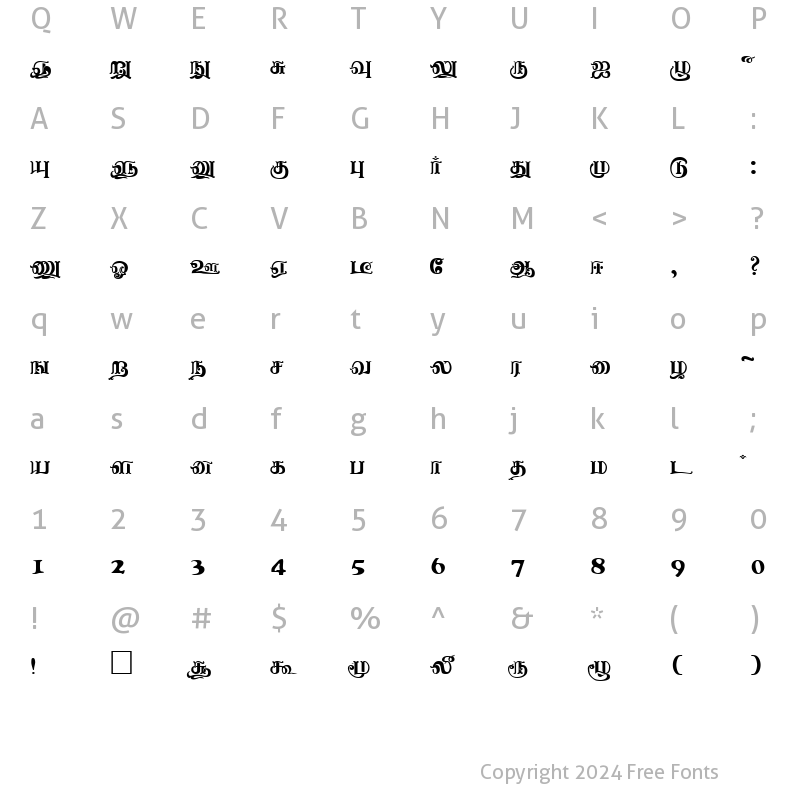 Character Map of Nagananthini Regular