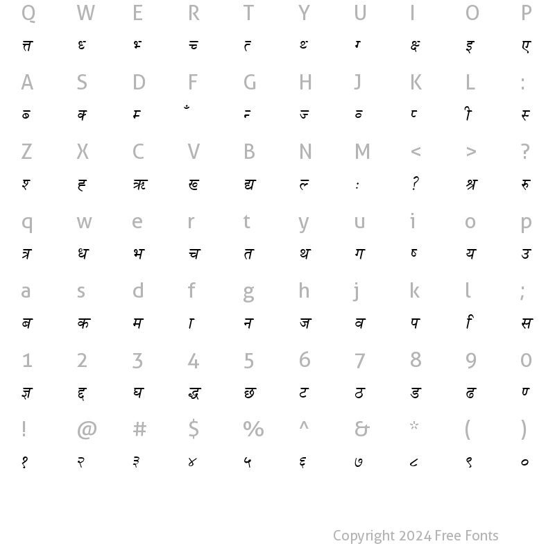 Character Map of Nagarik Italic