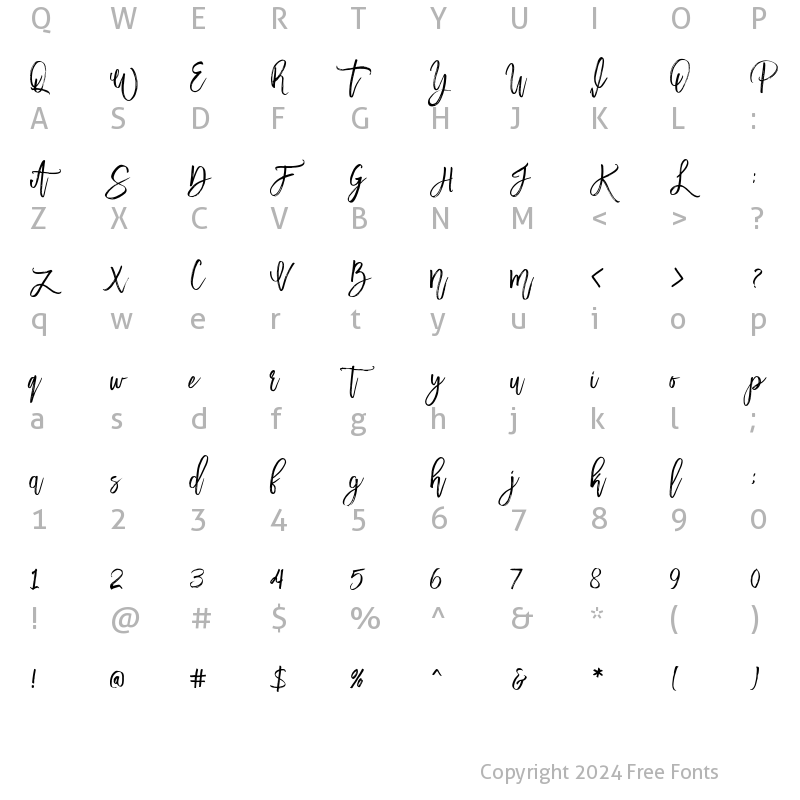 Character Map of Nahira Script Regular