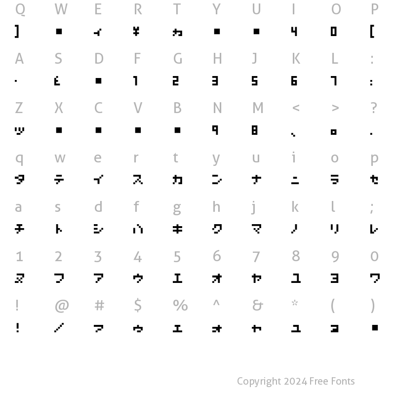 Character Map of Nanoscopics Katakana Regular