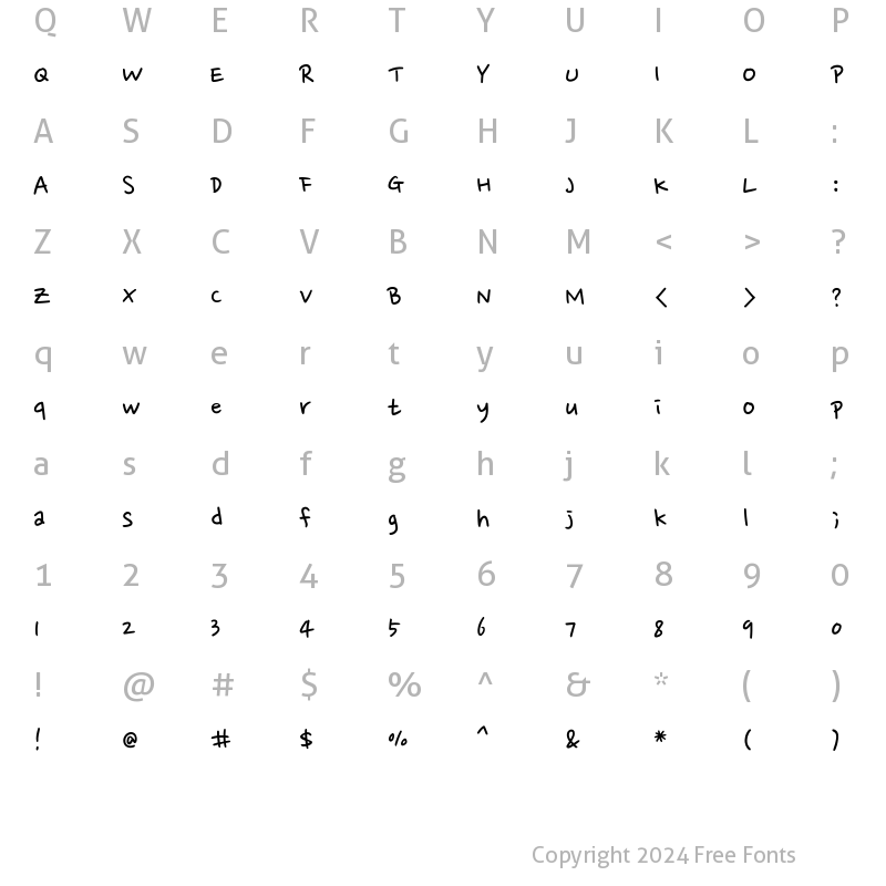 Character Map of Nanum Pen Script Regular