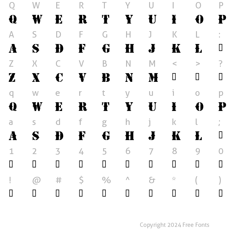 Character Map of Napalm Vertigo Regular