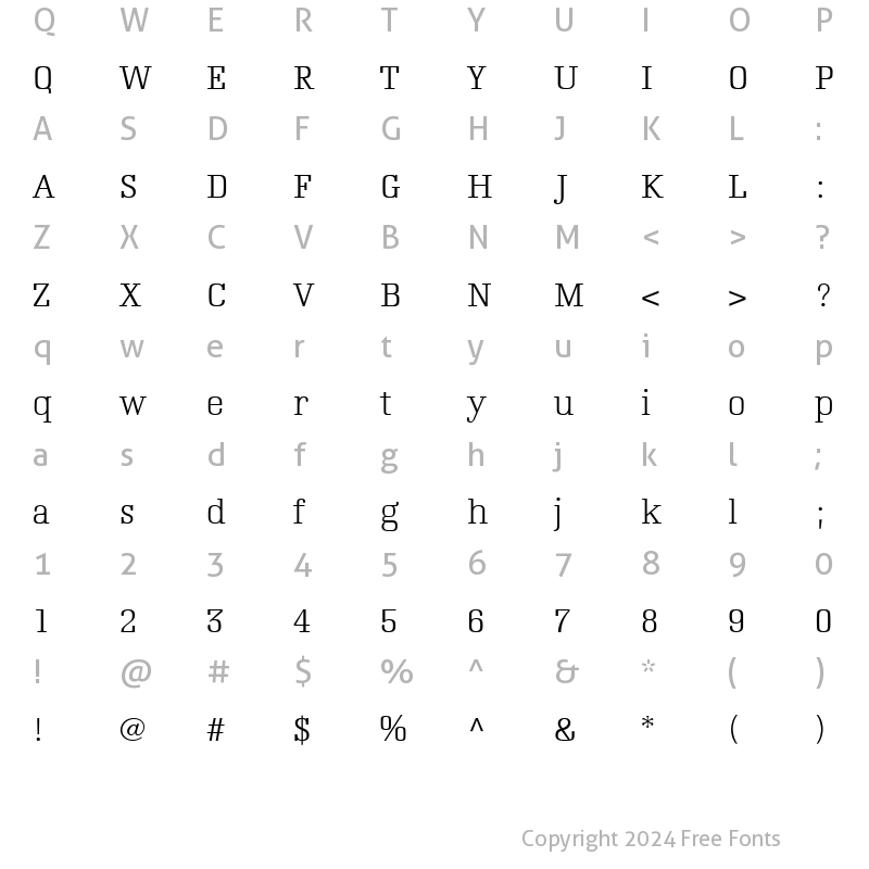 Character Map of Napoleon Light Regular