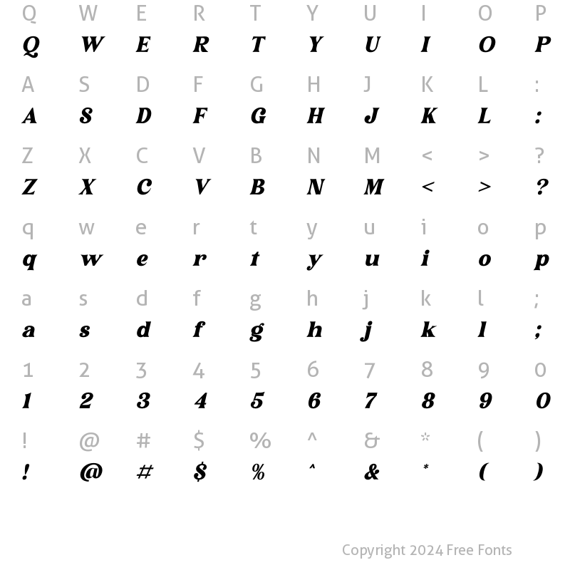 Character Map of Narifah Italic