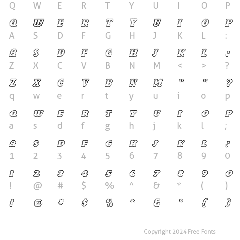 Character Map of Narly Outline Regular