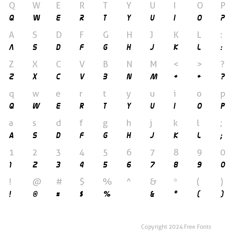 Character Map of Nasalization Condensed Bold Italic