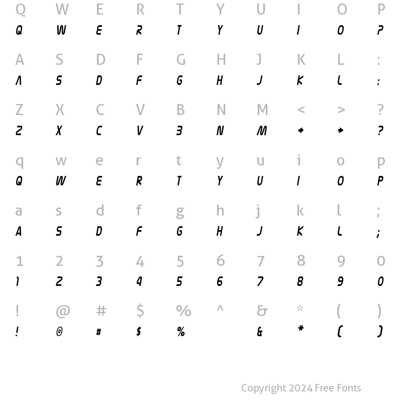 Character Map of Nasalization Condensed Light Italic