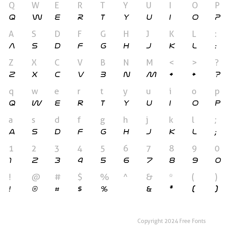 Character Map of Nasalization Extended Light Italic