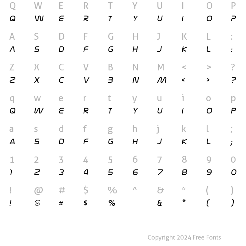 Character Map of Nasalization Light Italic