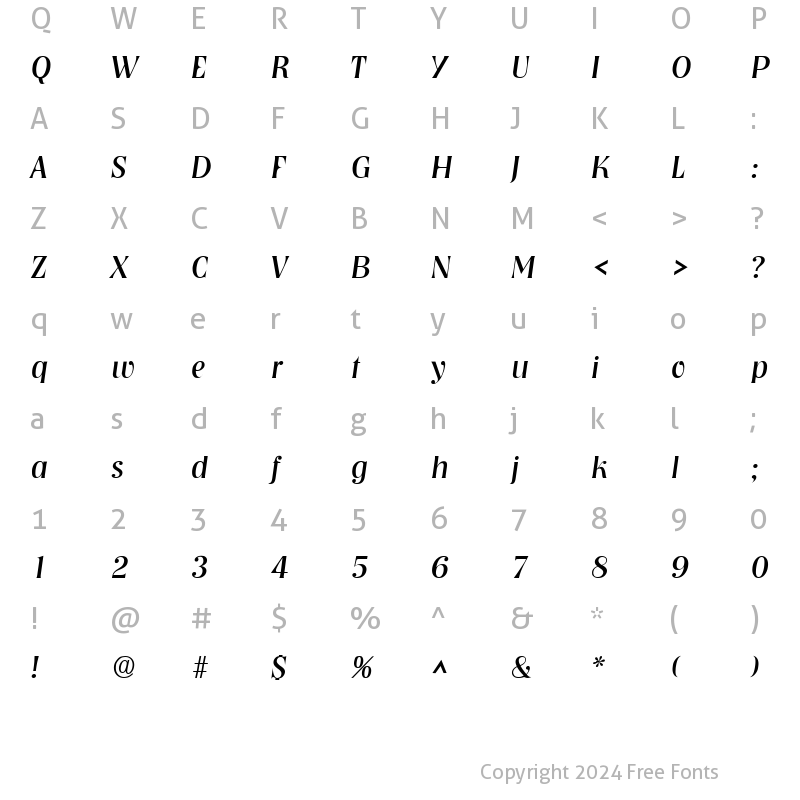 Character Map of Nashville Italic