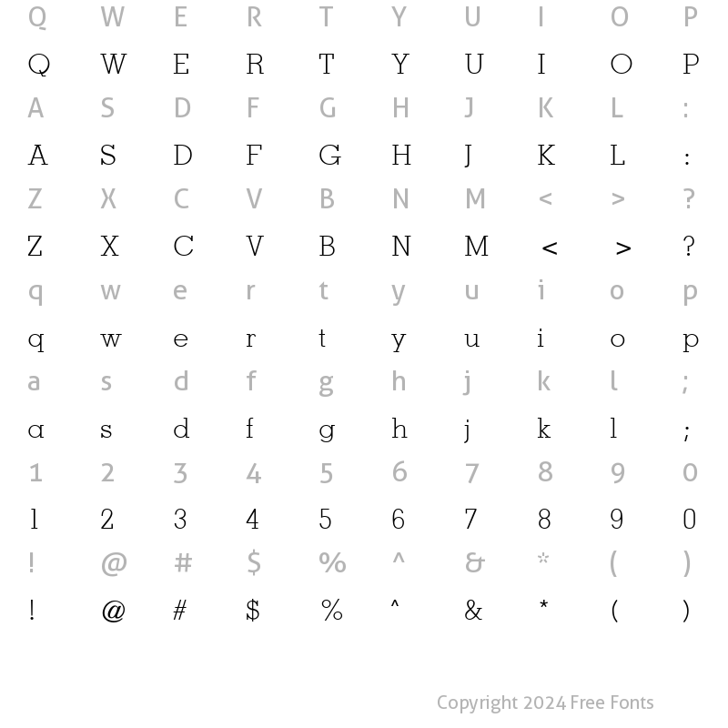 Character Map of Nashville Light Regular