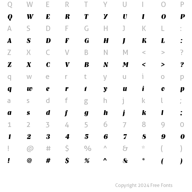 Character Map of NashvilleEF Bold Italic