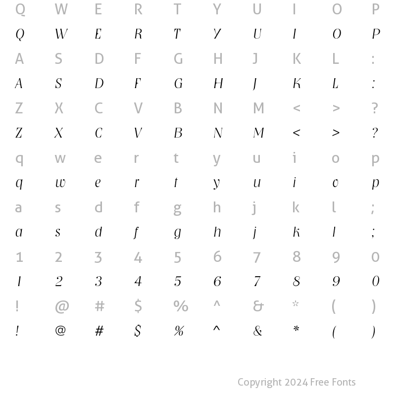 Character Map of NashvilleEF ExtraLight Italic