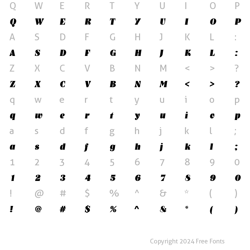 Character Map of NashvilleEF Heavy Italic