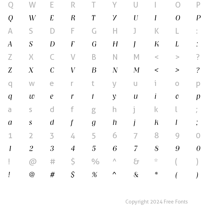 Character Map of NashvilleEF Light Italic