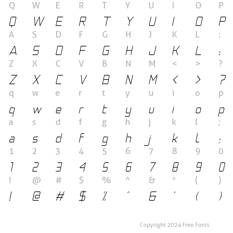 Character Map of Natalisa Thin Italic