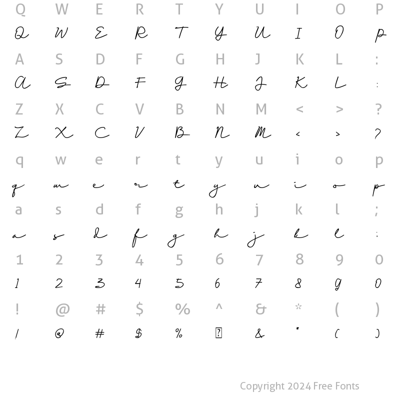 Character Map of Natassya Regular