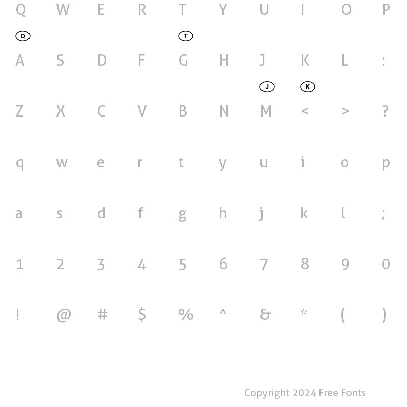 Character Map of National Codes Asia Plus