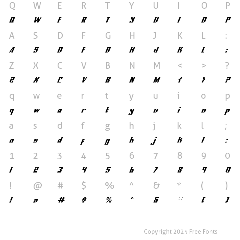 Character Map of National Express Italic Italic