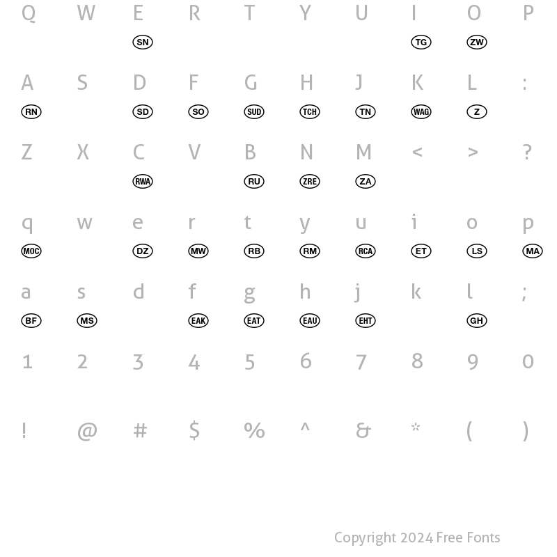 Character Map of NationalCodes Africa Regular