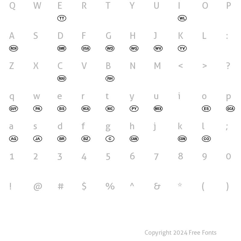 Character Map of NationalCodes America Regular