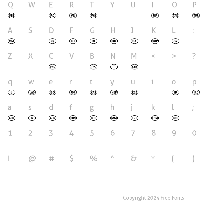 Character Map of NationalCodes Asia Plus Regular