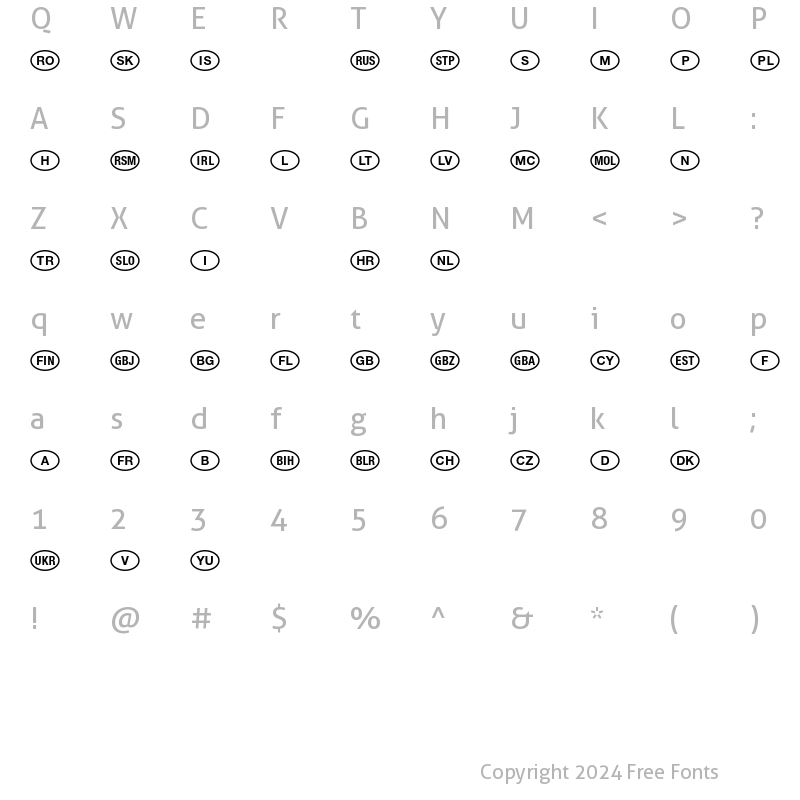 Character Map of NationalCodes Europe Regular